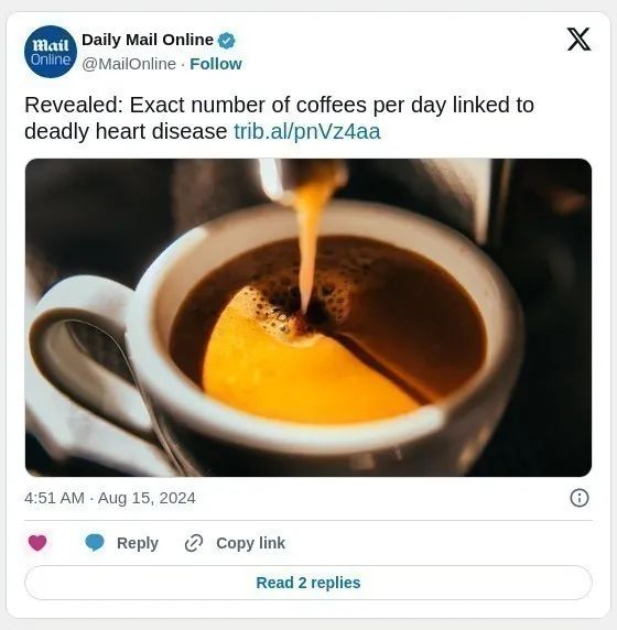 研究:每天喝咖啡数量和心脏病风险有关 研究:每天喝咖啡数量和心脏病风险有关