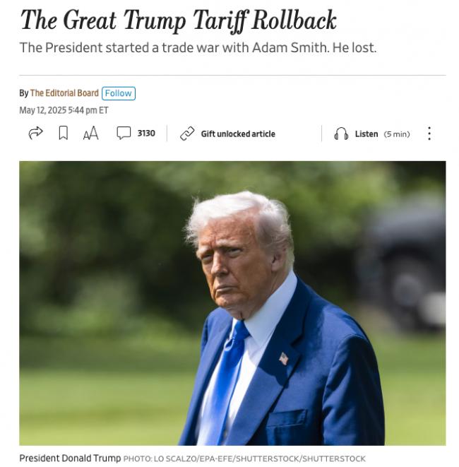 WSJ:川普向习近平投降 WSJ:川普向习近平投降