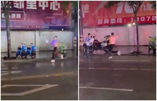 中国公安落荒而逃影片曝！男当街抓狂持刀追砍