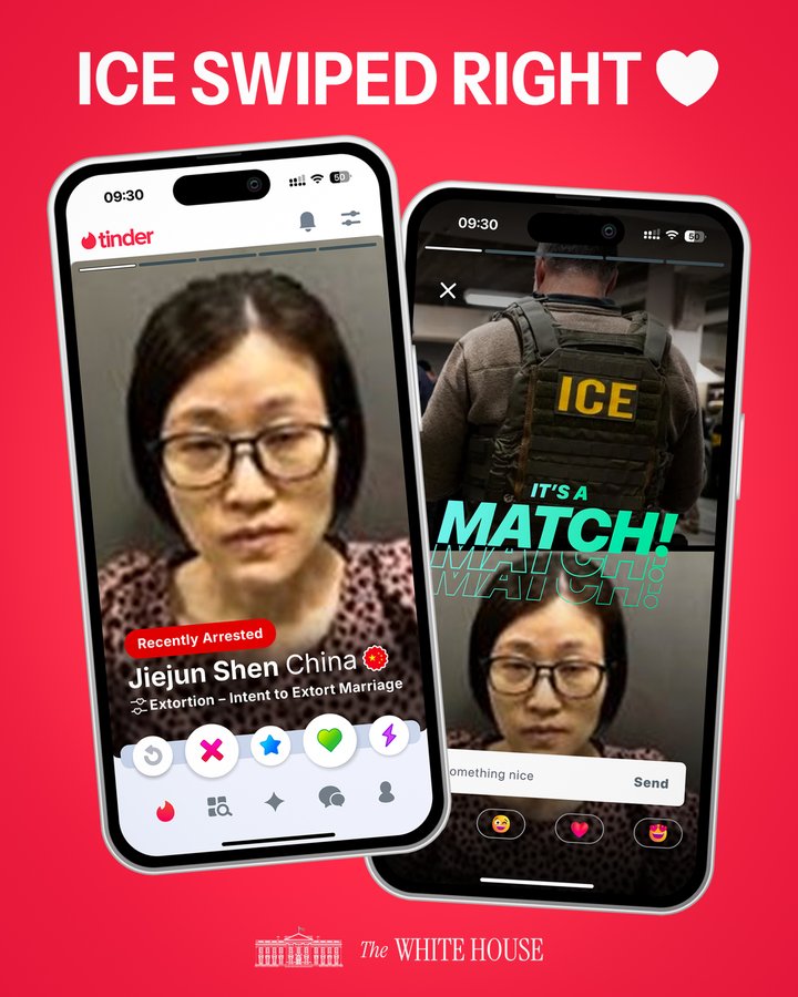 华女涉假结婚被捕 白宫发梗图调侃