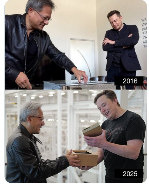 埃隆·马斯克同框黄仁勋，首富的体型引热议