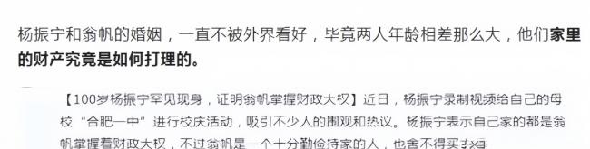 杨振宁高寿离世 翁帆拿到的遗产 没有想的那么多