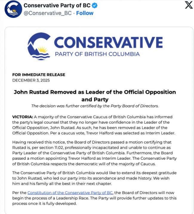 BC保守党24小时极限内讧:逼宫、双党魁同场对坐 BC保守党24小时极限内讧:逼宫、双党魁同场对坐