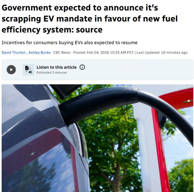 重磅! 加拿大将取消电动车强制令+重启购车补贴 重磅! 加拿大将取消电动车强制令+重启购车补贴