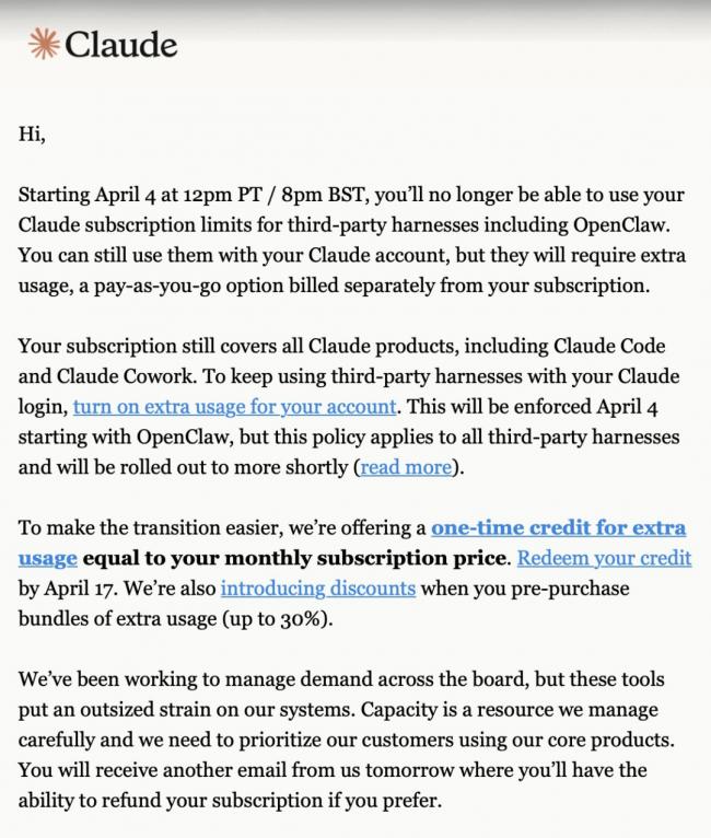 Anthropic正式封杀OpenClaw！全球开发者血崩