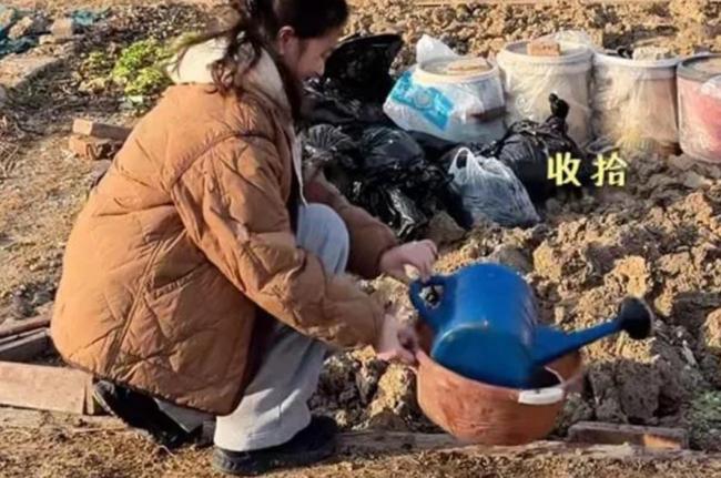 梅婷北京住大别墅还种地  和73岁公公种菜