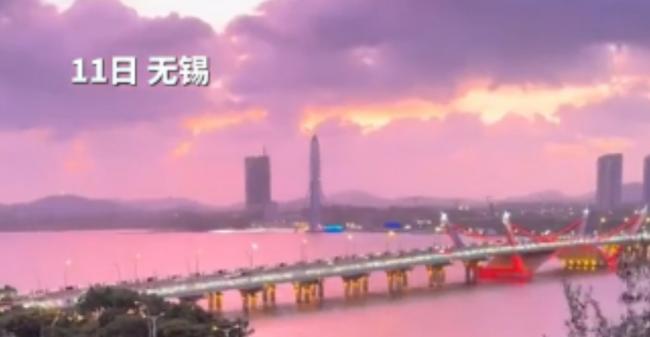 上海等杭州出惊现粉紫色天空 上海等杭州出惊现粉紫色天空